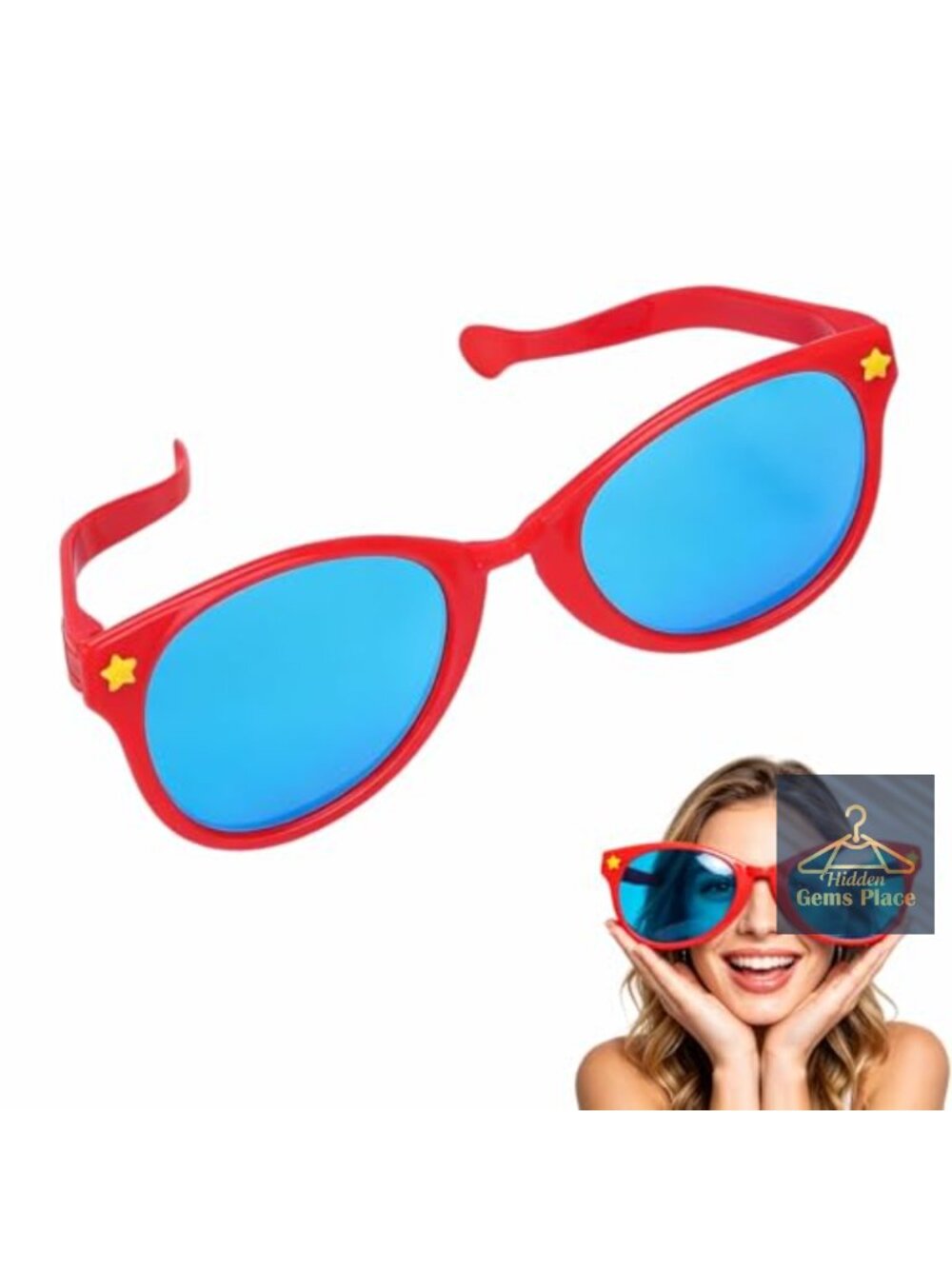 Giant Novelty Sunglasses for Adults Oversized Red Frame Blue Lens Party Eyewear